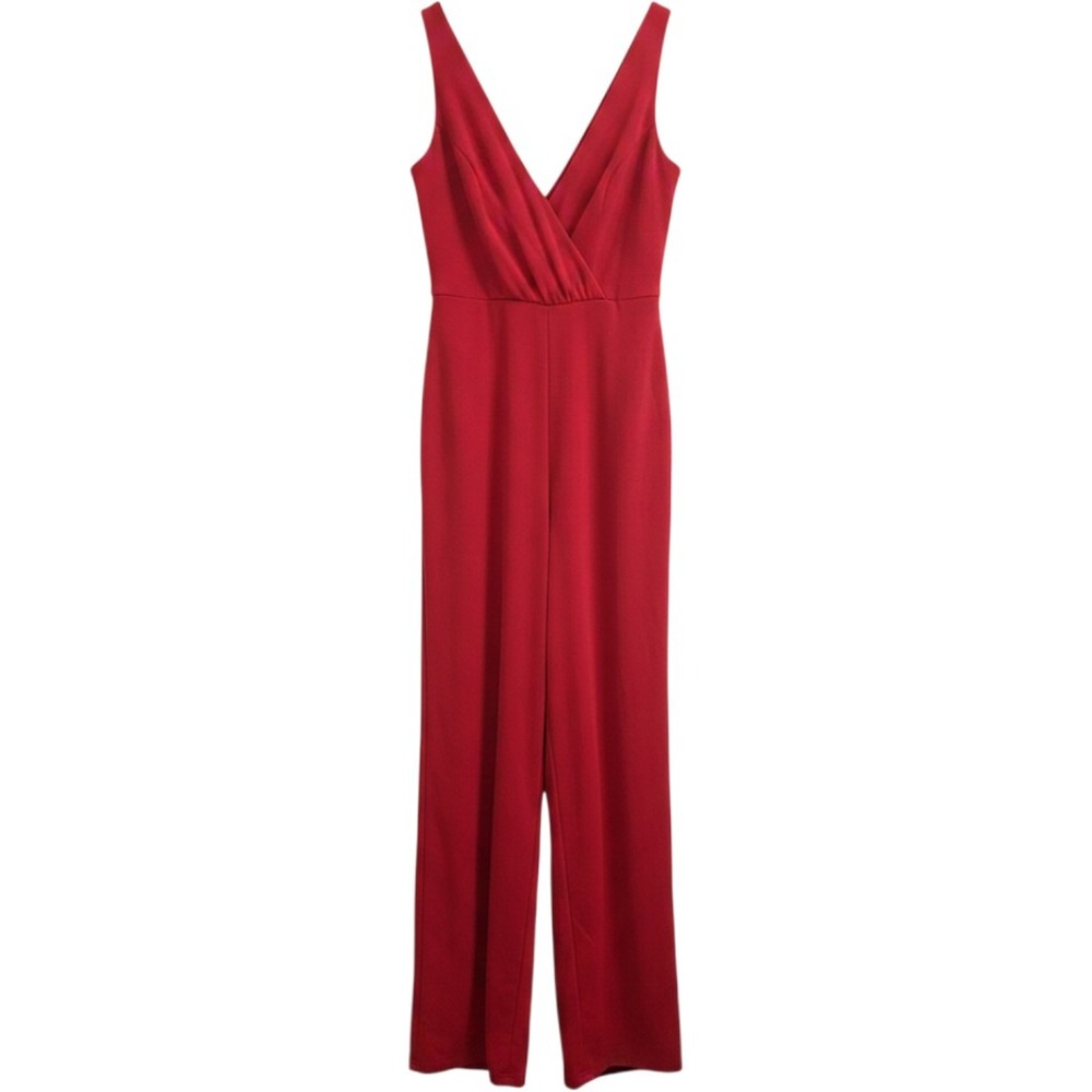 WAYF Red Deep V-Neck Wide Leg Jumpsuit Sleeveless‎ Formal Evening Size XL